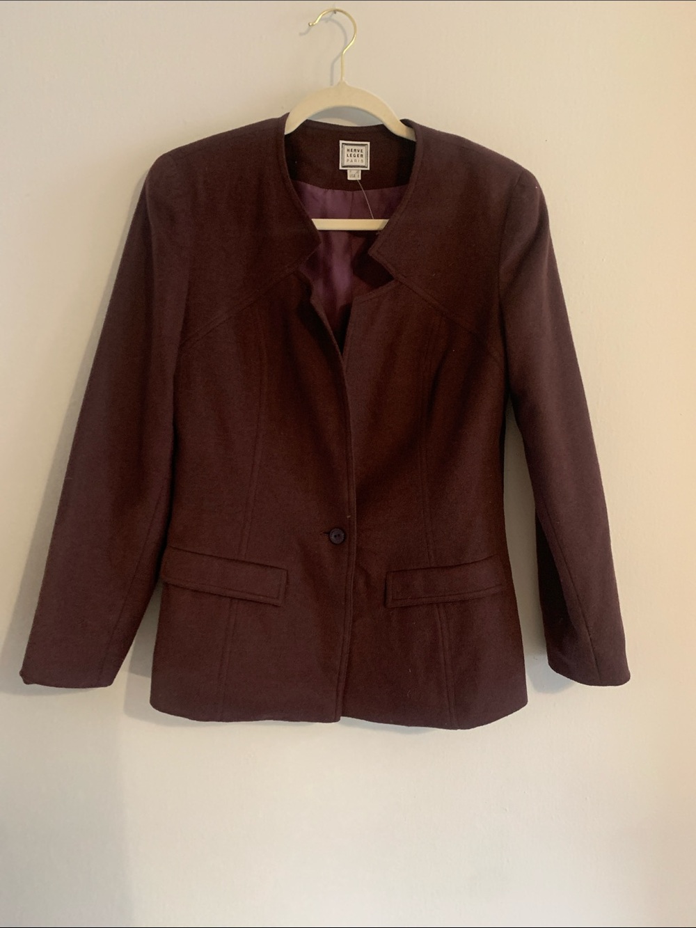 HERVE LEGER Deep Burgundy Wool Blend Single-Button Blazer